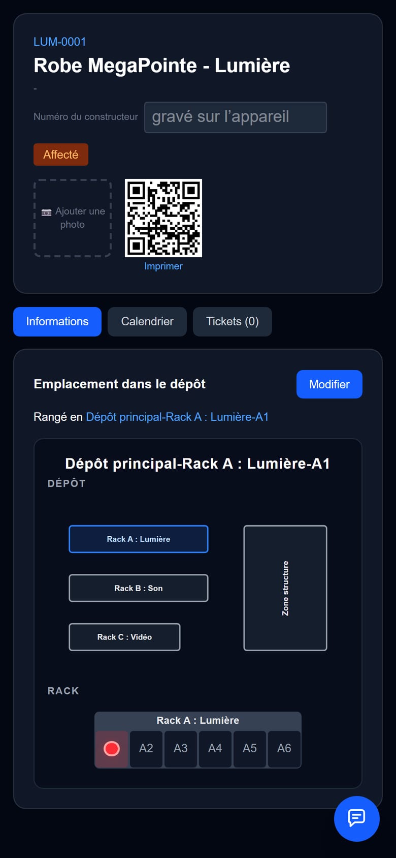 La fiche d’une pièce sur le téléphone